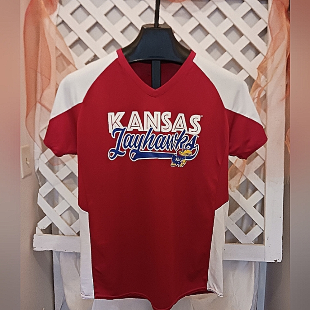 Augusta sportswear women's v-neck Kansas Jayhawk polyester short sleeve shirt